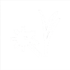 White flower and grass icon on a black background.