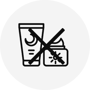Line drawing of skincare products with an 'X' over them.