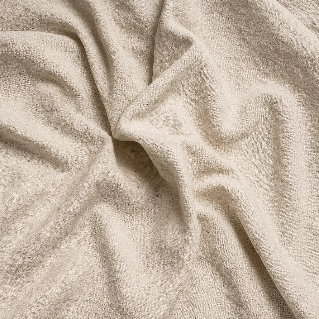 Crumpled beige fabric with visible texture.