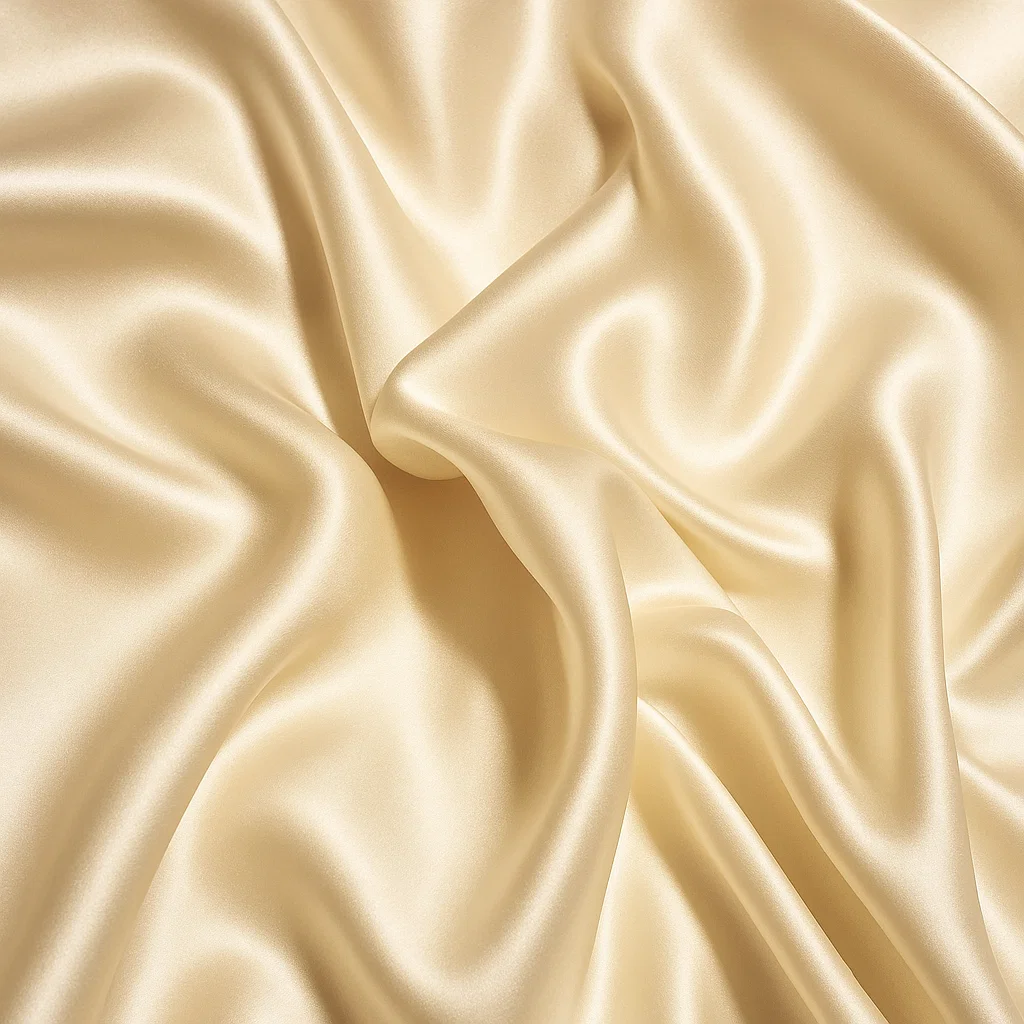 Cream-colored satin fabric with smooth, flowing folds.