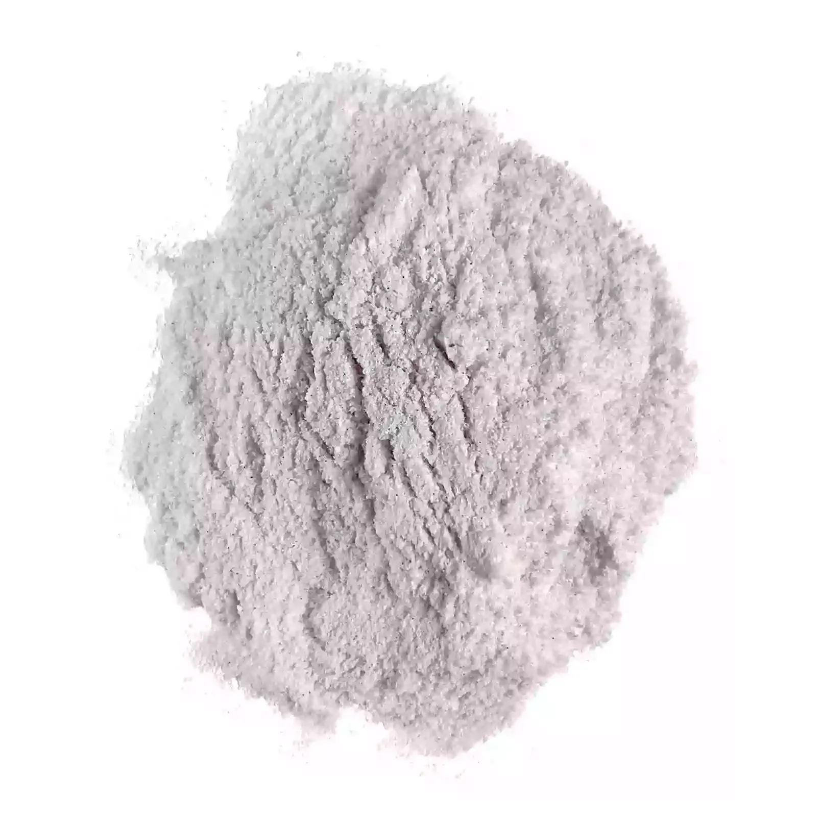 A pile of fine, light gray powder on a white background.