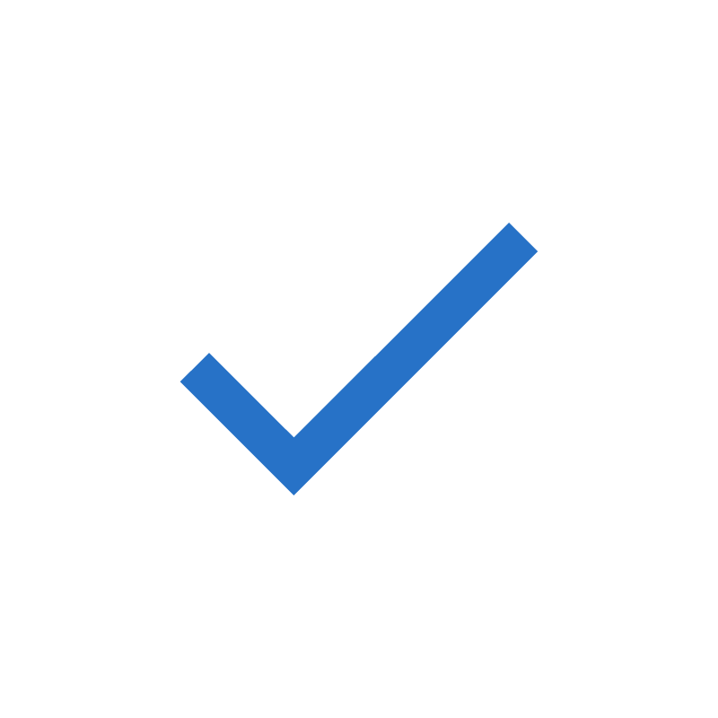 A simple blue checkmark icon on a white background.