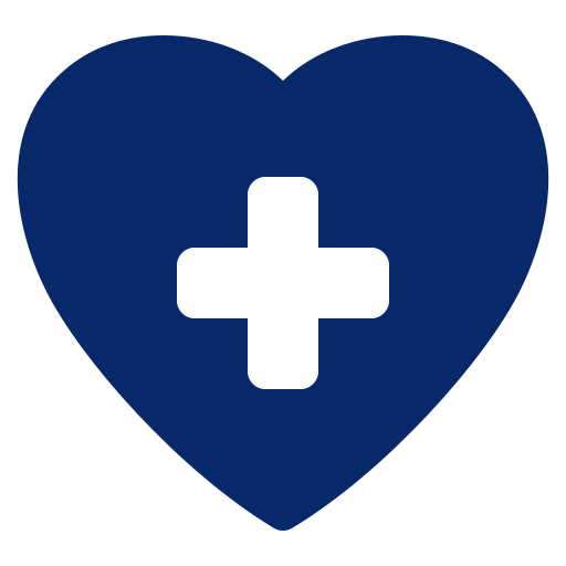 Blue heart icon with a white medical cross inside.