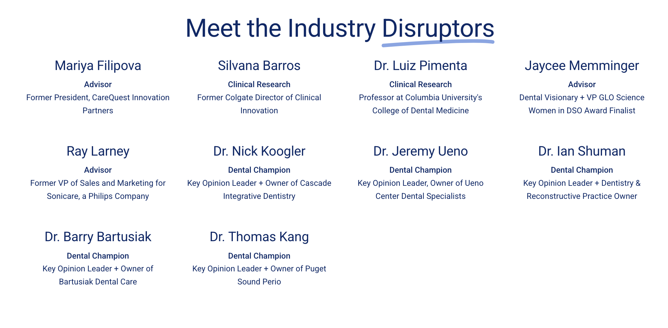 Text listing various industry disruptors and their professional titles.