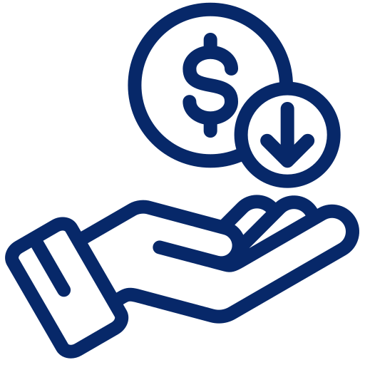 Icon of a hand with a dollar sign and downward arrow.
