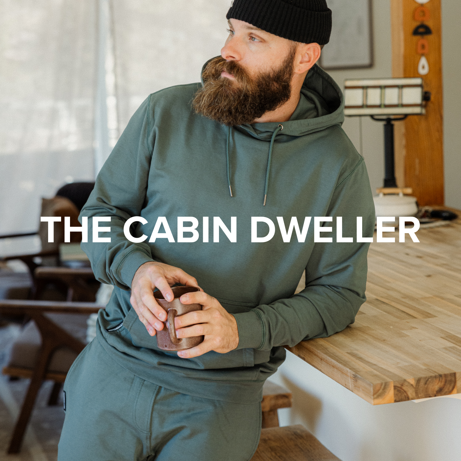 Man in Lounge Hoodie Dark Sage and Lounge Jogger Dark Sage