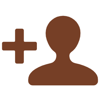 Brown user icon with a plus sign.