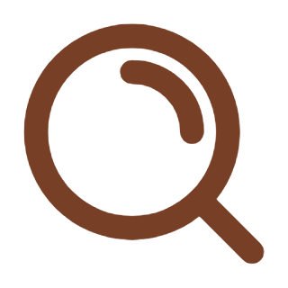 Simple brown magnifying glass icon on white background.