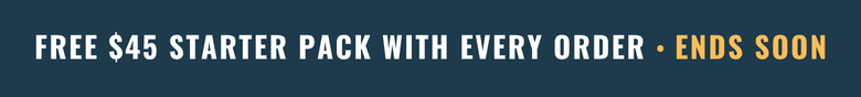 A promotional banner that reads: Free $45 starter pack with every order. Ends soon.