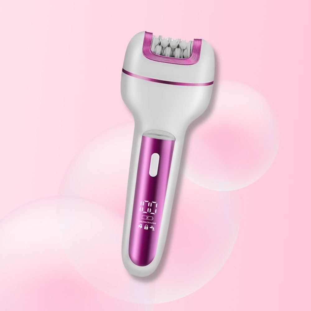White and pink electric epilator on a pink background.