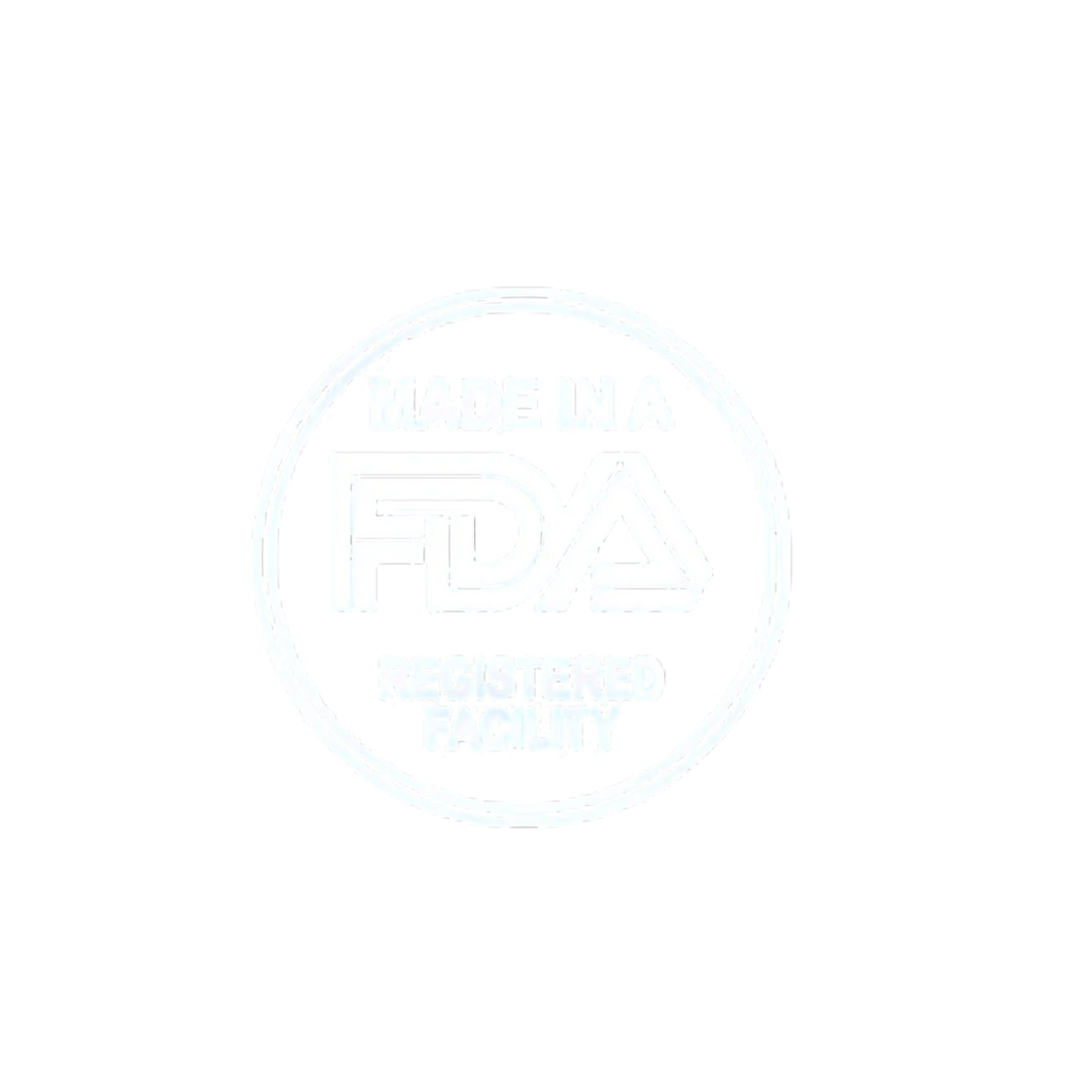 FDA registered facility logo on a black background.