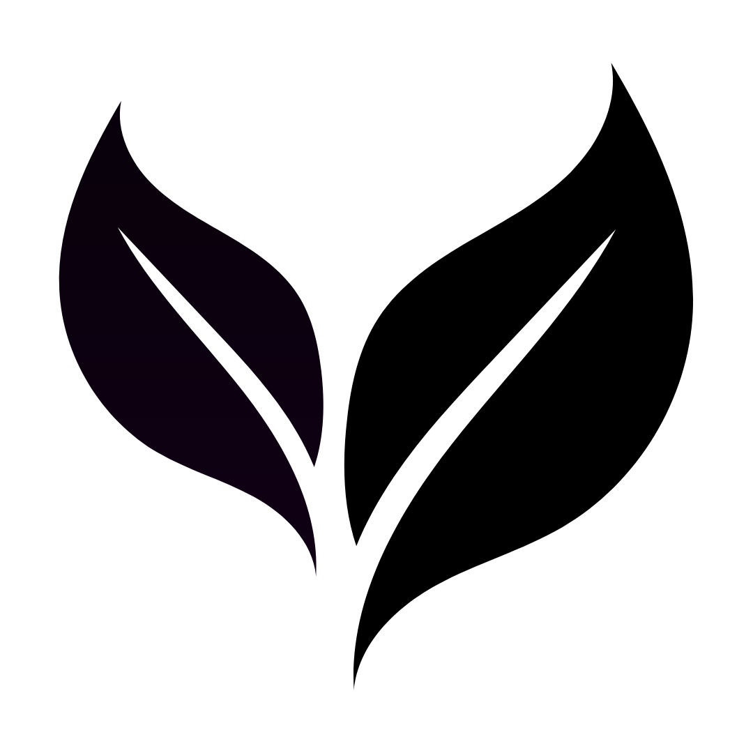 Black and dark purple abstract leaf shape on a black background.