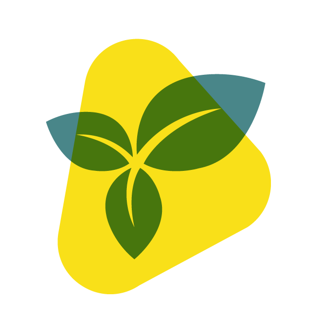 A green plant icon on a yellow triangular background.