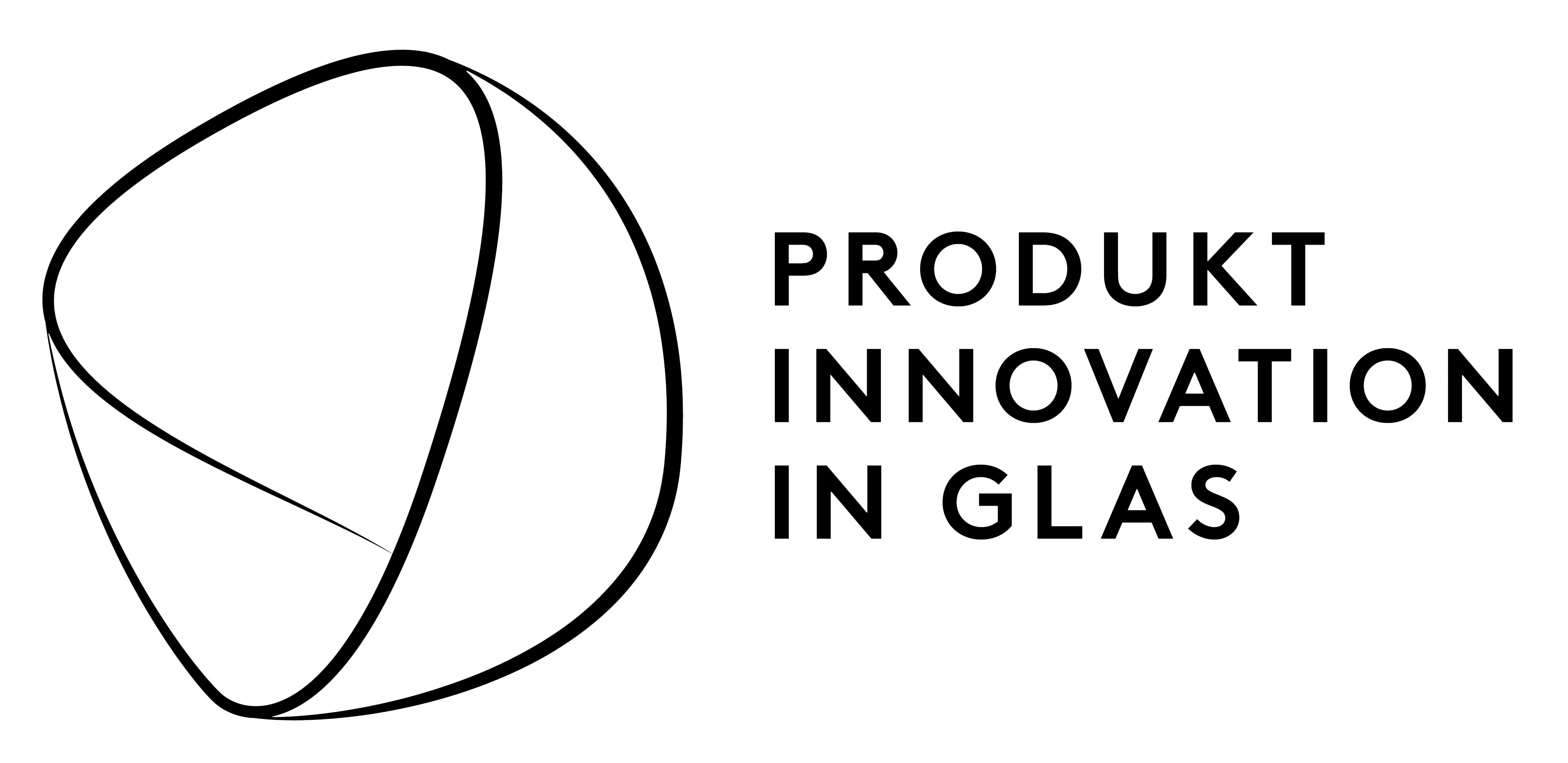 Logo with abstract shape and text 'PRODUKT INNOVATION IN GLAS'.
