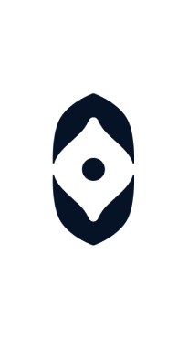 Abstract dark blue geometric shape on a white background.
