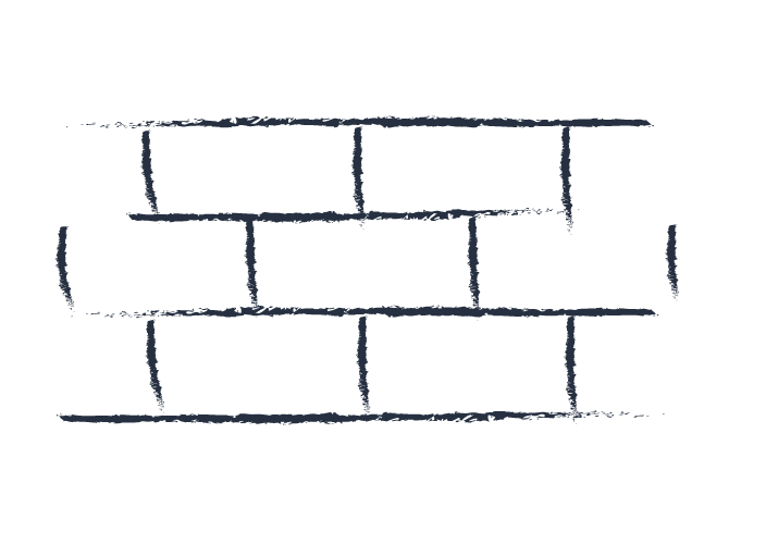 Simple hand-drawn brick wall pattern on a white background.