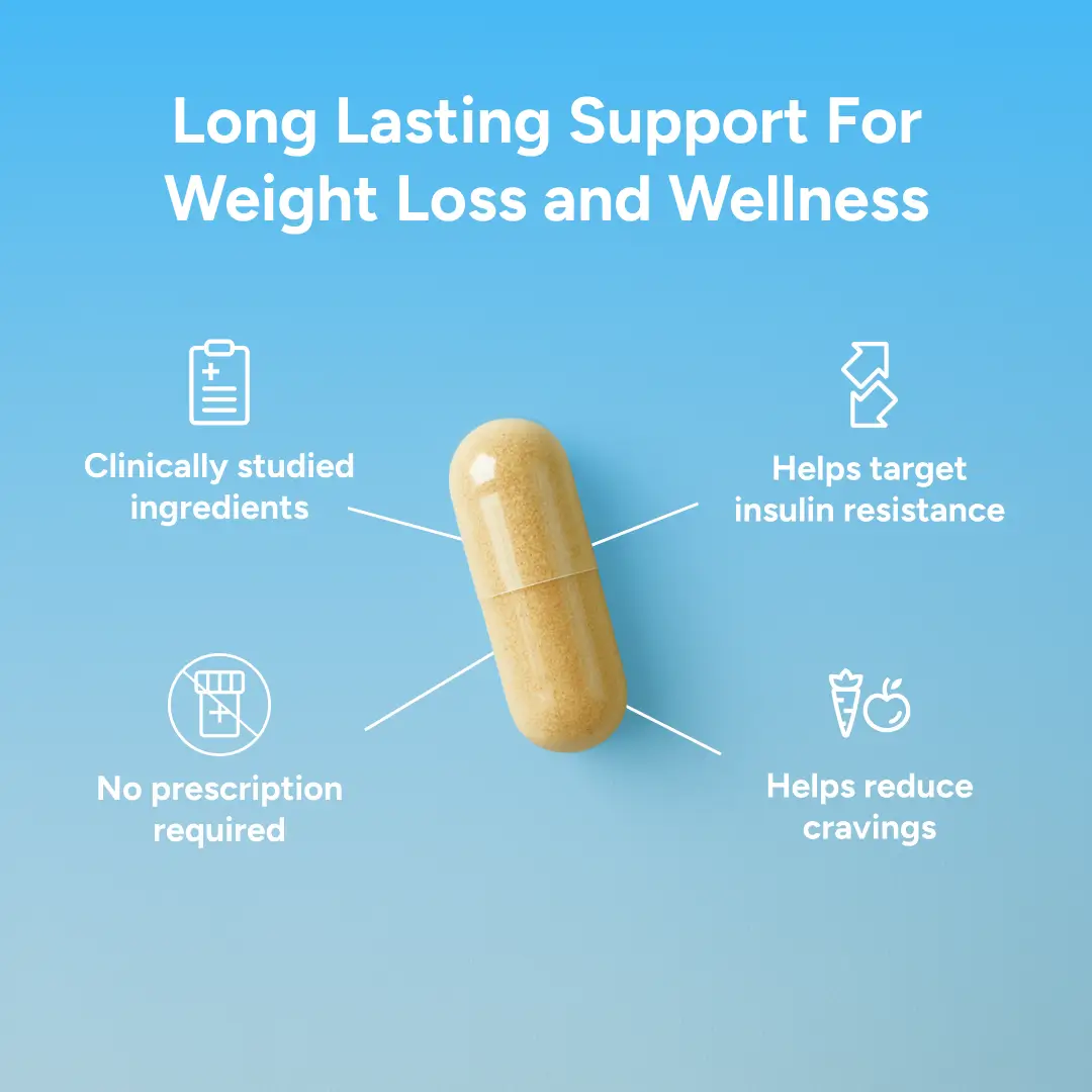 Image of a pill with text about weight loss and wellness benefits.