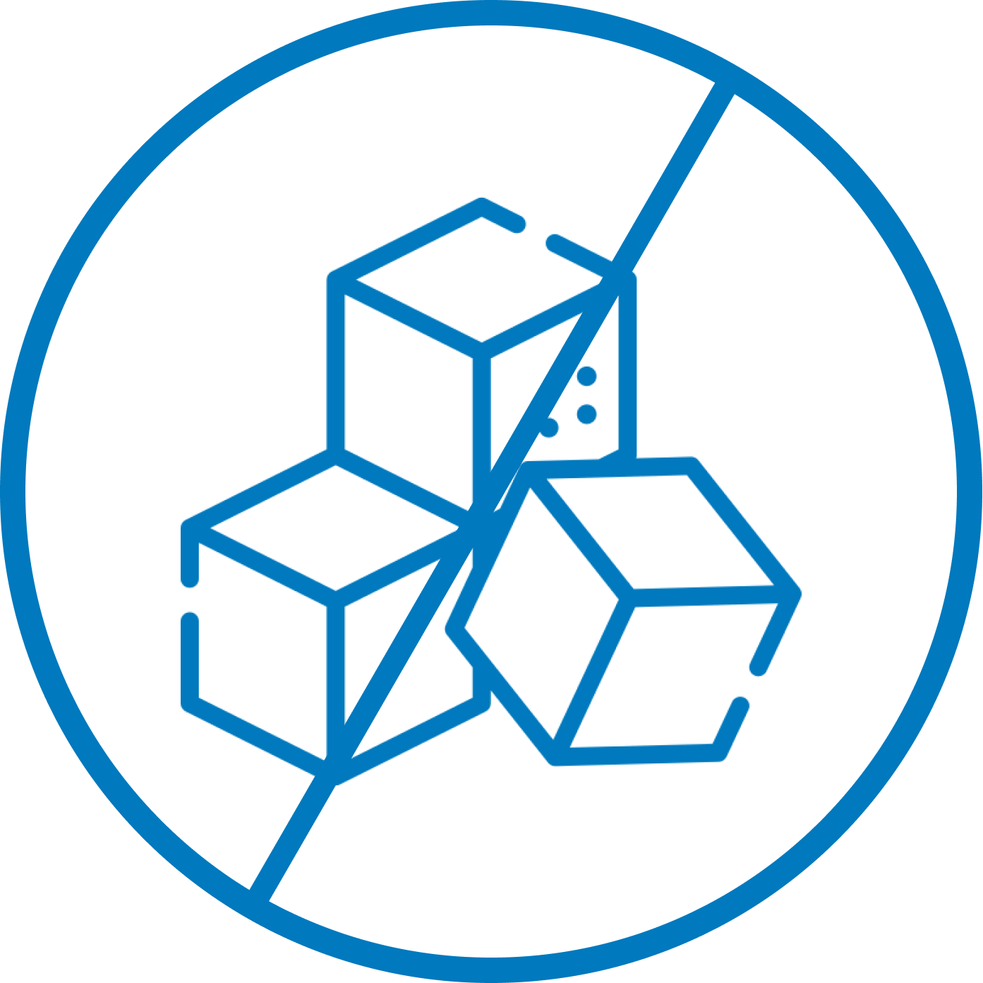 Blue icon of sugar cubes crossed out in a circle.