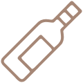 A stylized, light brown line icon of a tilted wine bottle.