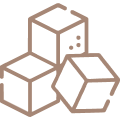 A line-drawing icon of three stacked sugar cubes.