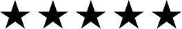 Five black, five-pointed stars in a row on a white background, representing a five-star rating.