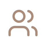 A light brown icon of two people on a dark green background.