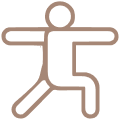 A line icon of a person in a warrior yoga pose.
