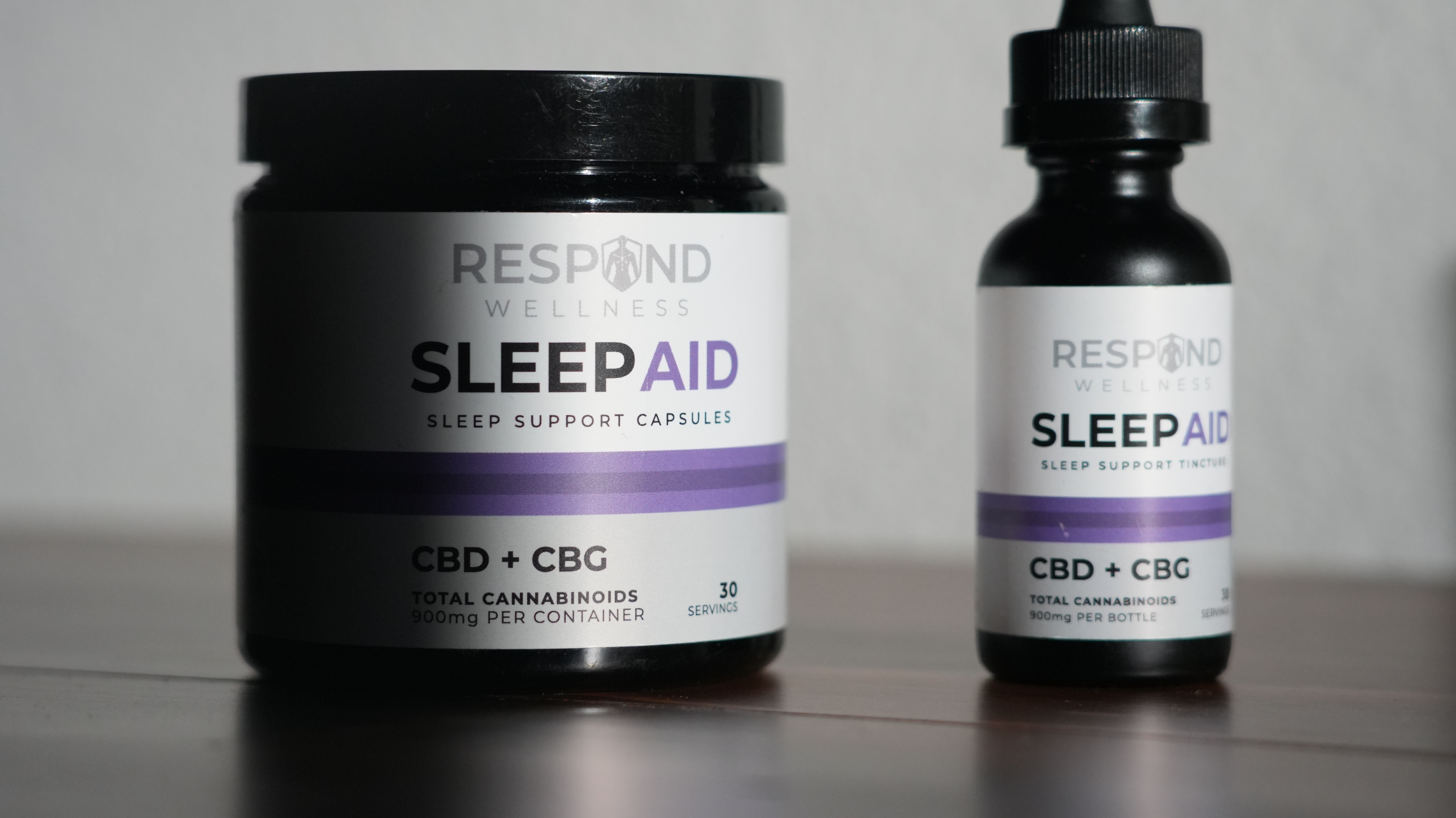 Two Respond Wellness Sleep Aid CBD+CBG products on a table.