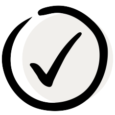 Black checkmark inside a circle on a white background.