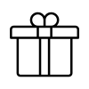 Simple black and white gift box icon with a bow on top.