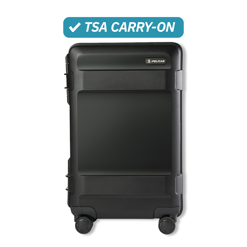 Black rolling suitcase labeled 'TSA Carry-On'.