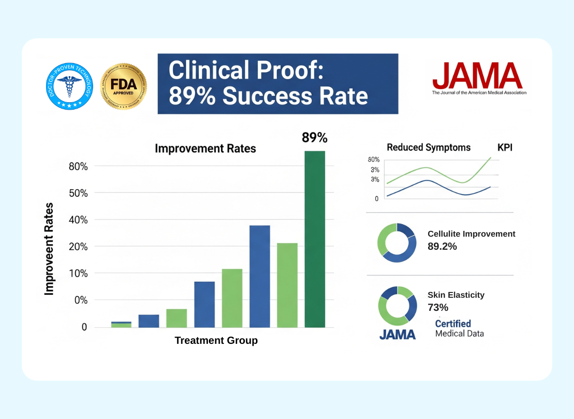 Bar charts and graphs showing medical success rates with logos.