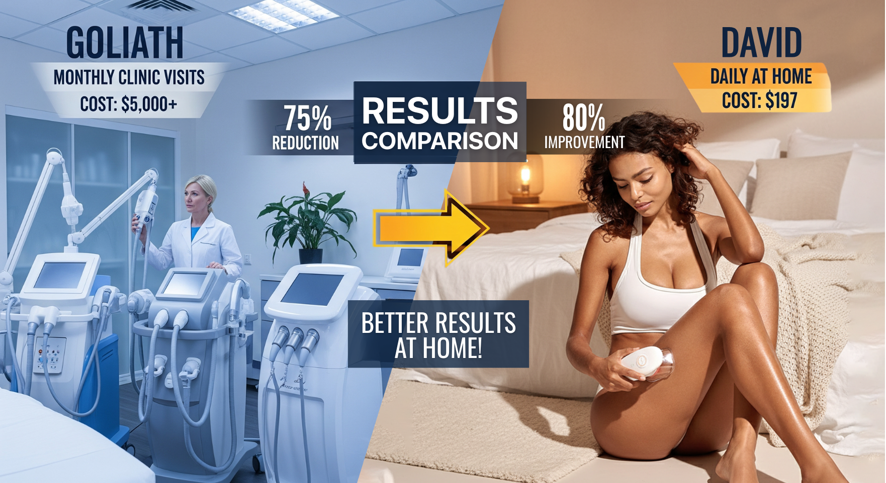 Comparison of clinic equipment with home beauty device usage.
