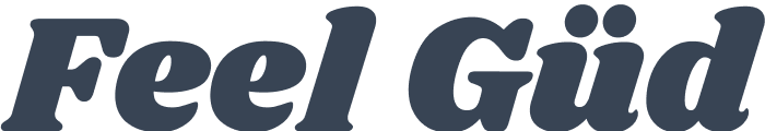 Text logo displaying 'Feel Güüd' in dark blue font.