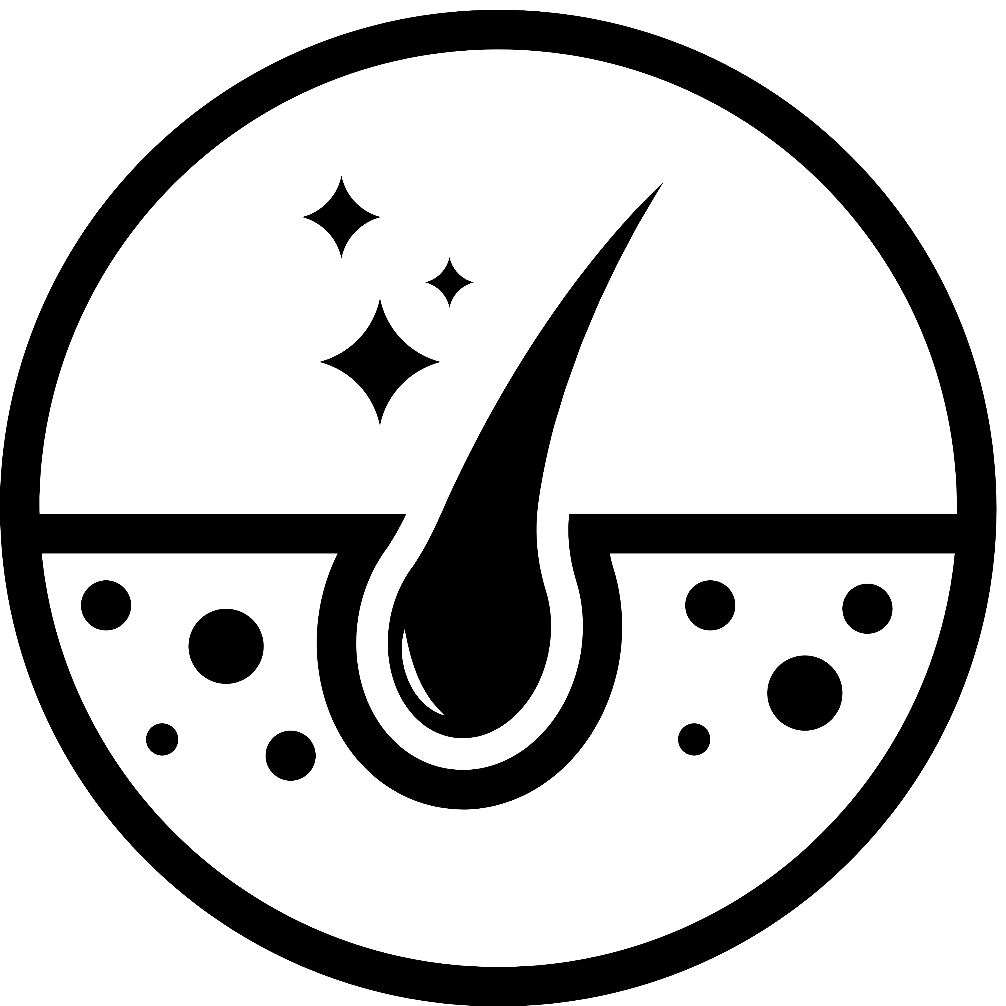 Black and white icon of a hair follicle with sparkles.