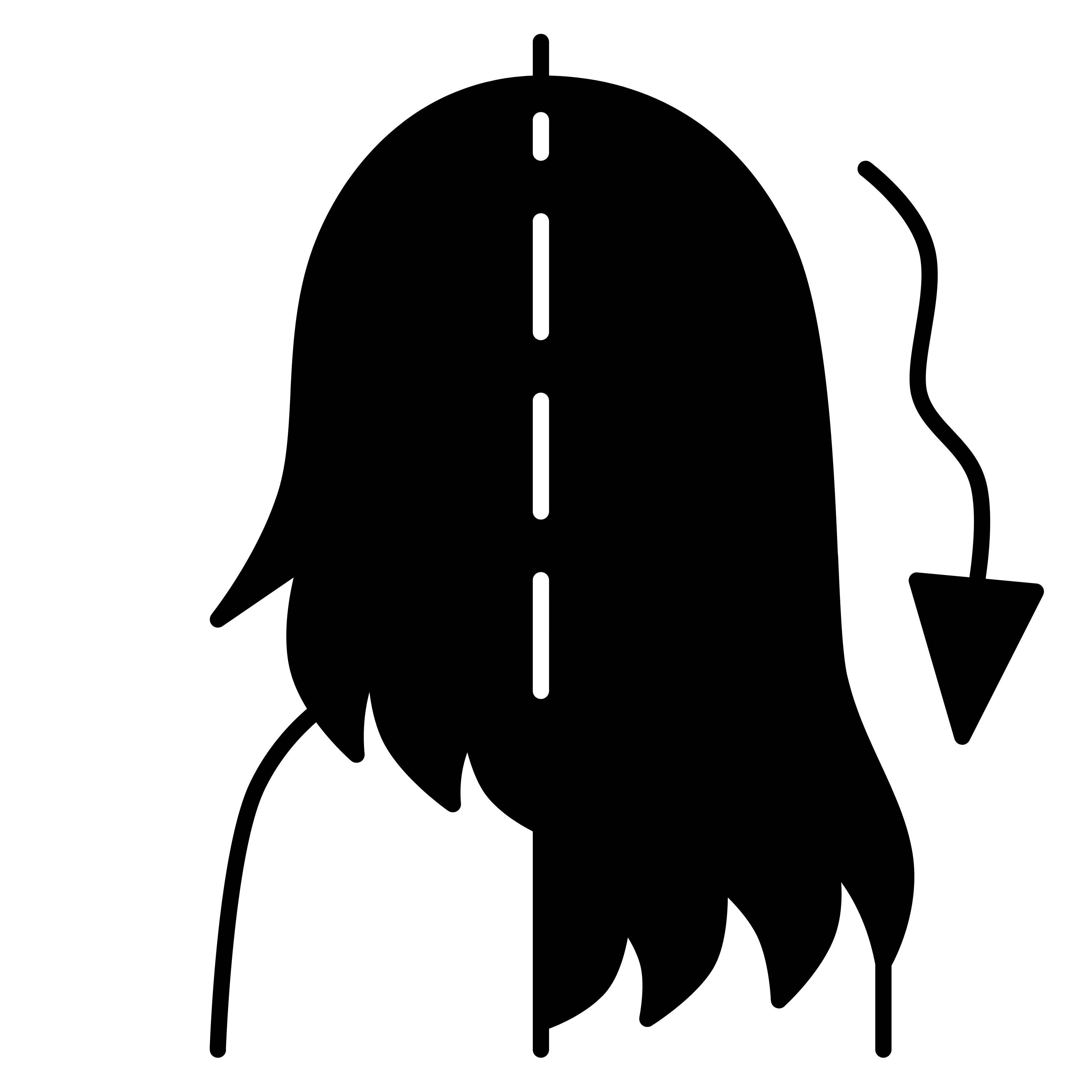 Silhouette of a person with long hair, divided by a dashed line.