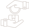 Illustration of two hands exchanging a coin and a package.