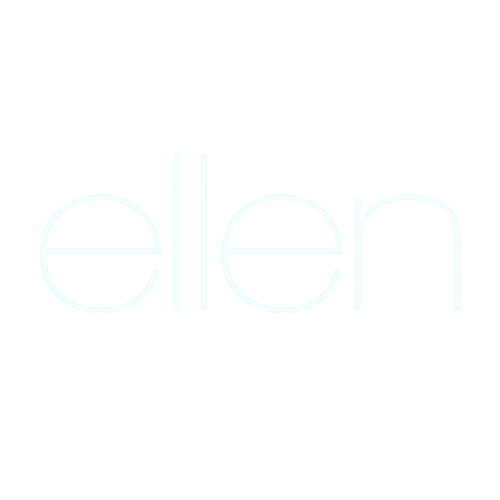 Stylized text 'ellen' in light blue on a black background.