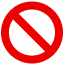 A red circle with a diagonal line, indicating a prohibition symbol.