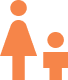 Orange icon of a person and a child on a solid background.