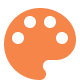 Orange paint palette icon with four holes on a white background.