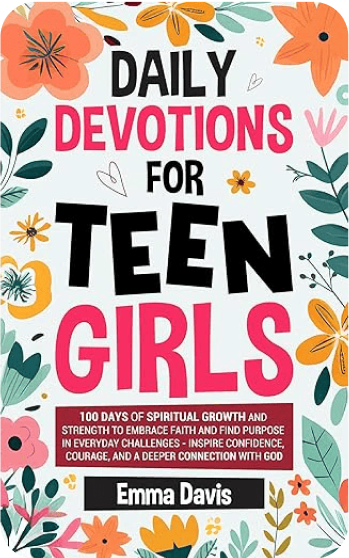 Book cover with floral design, titled 'Daily Devotions for Teen Girls' by Emma Davis.