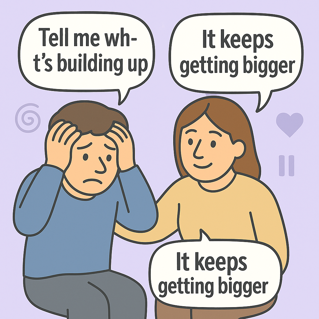 Two cartoon characters talking with speech bubbles, one looks concerned.