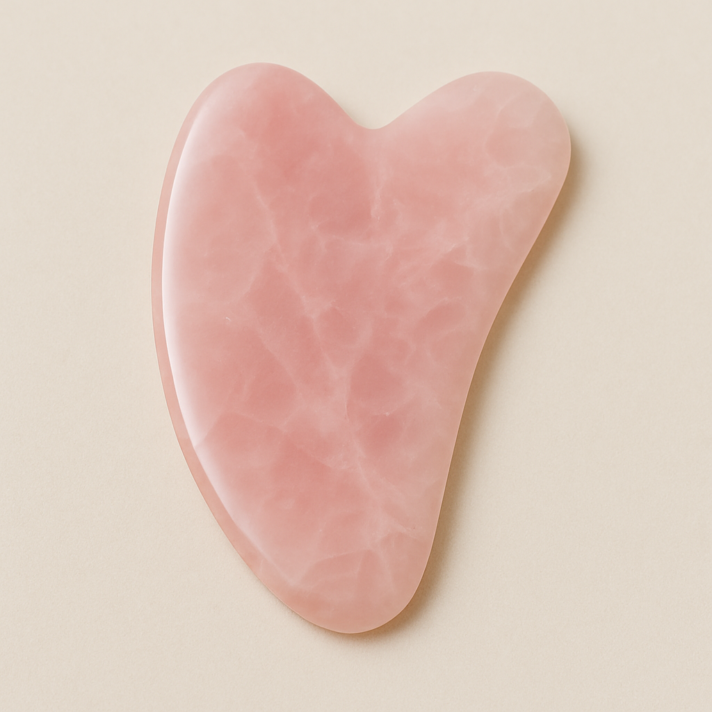 Pink heart-shaped stone on a beige background.