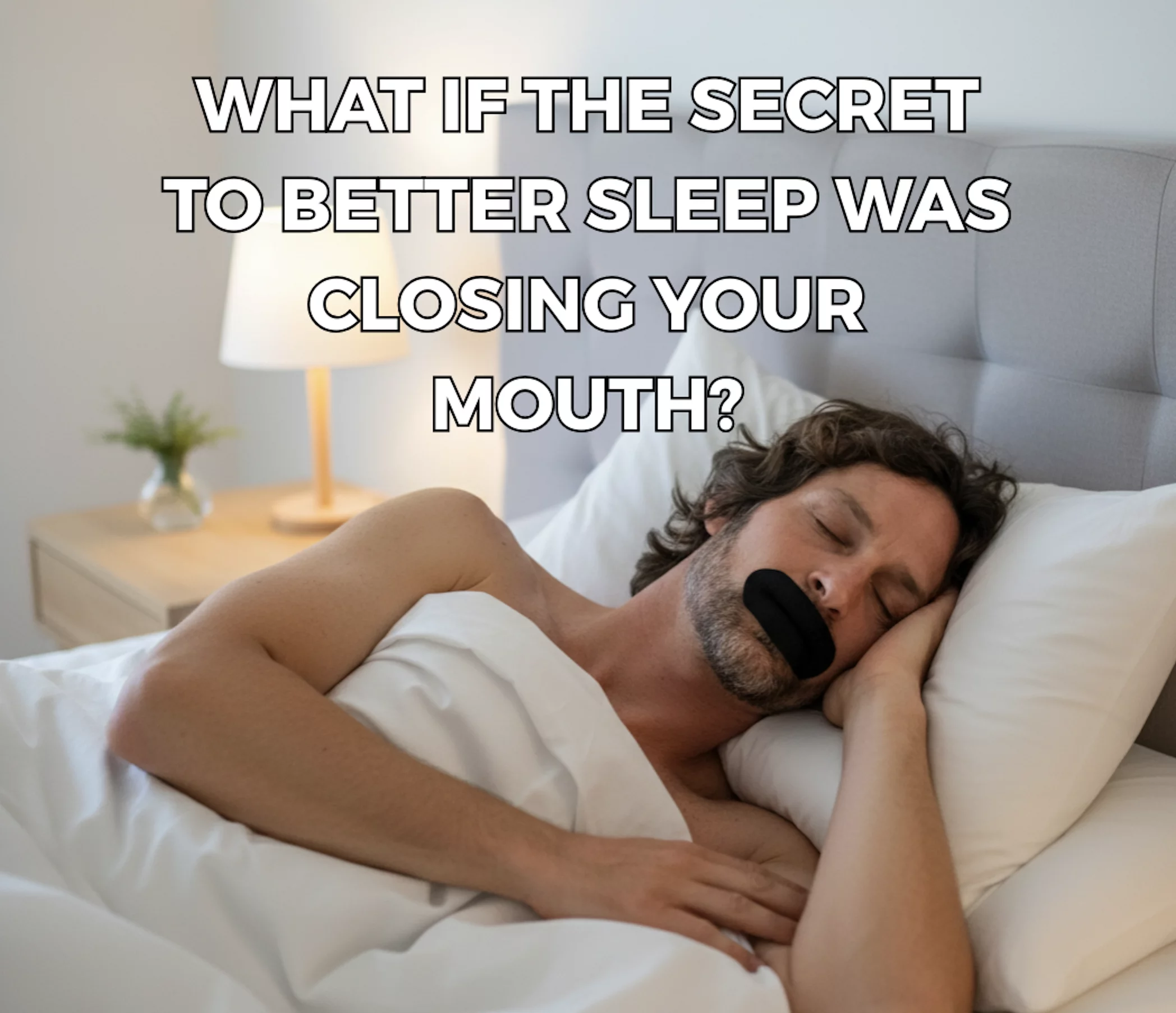 Man asleep using purpose built mouth tape for nasal breathing