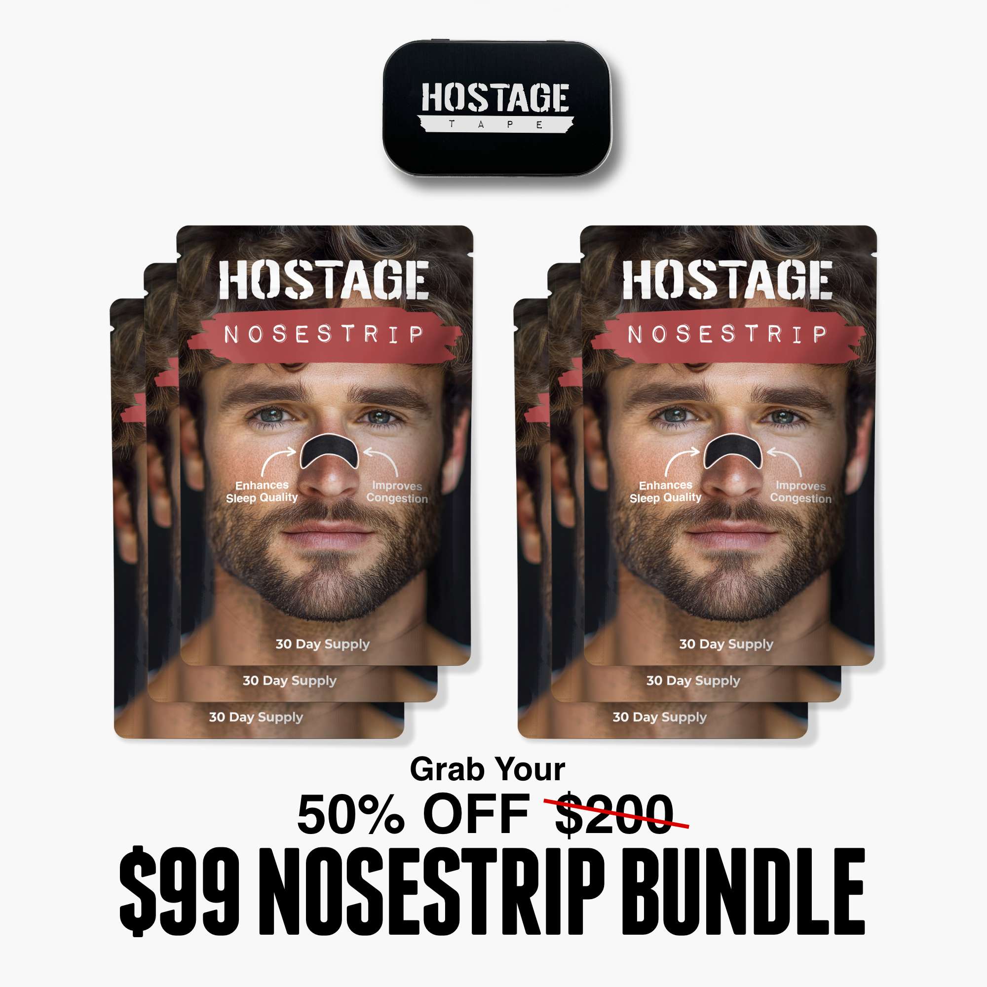 Advertisement for Hostage Nosestrip bundle with 50% discount offer.