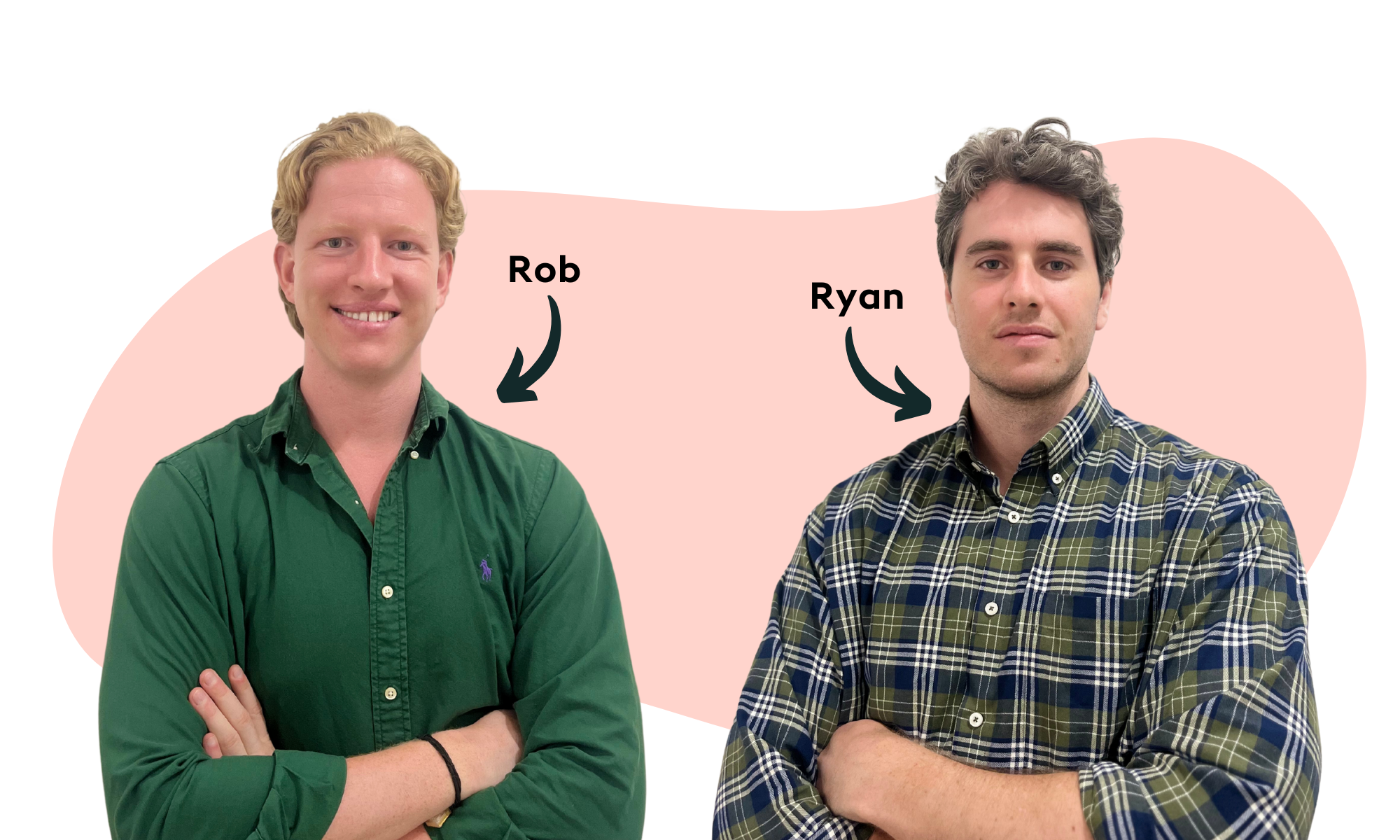 Two men standing with arms crossed, labeled 'Rob' and 'Ryan'.