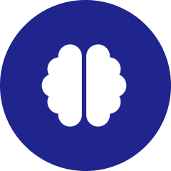 A white icon of a brain inside a blue circle.