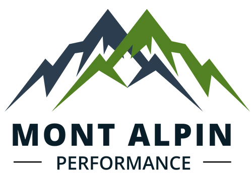 Logo with stylized green and blue mountains and text 'Mont Alpin Performance.'