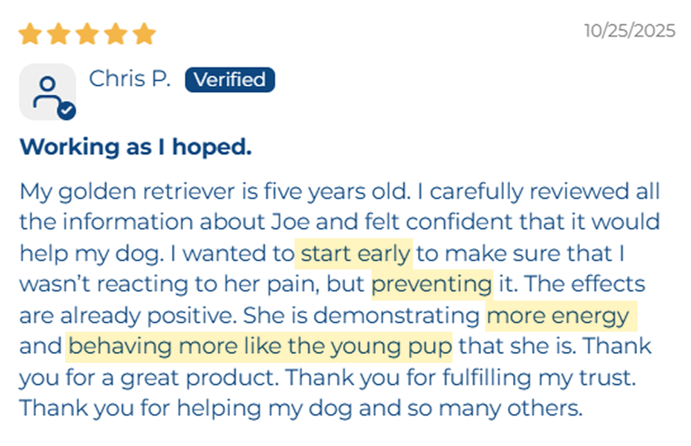 A screenshot of a five-star customer review from Chris P. titled 'Working as I hoped.'